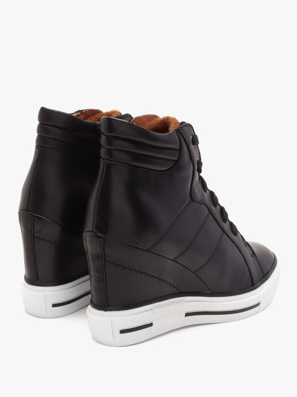 Grainger Black Leather Wedge High Top Trainers