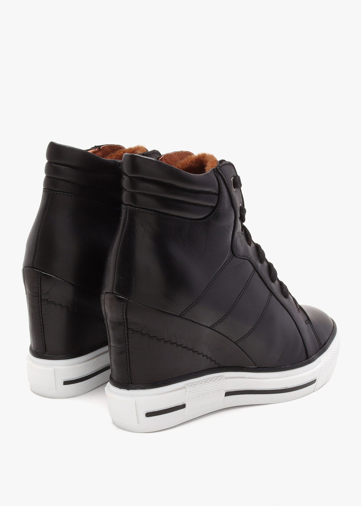 Grainger Black Leather Wedge High Top Trainers