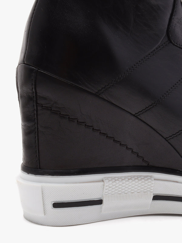 Grainger Black Leather Wedge High Top Trainers