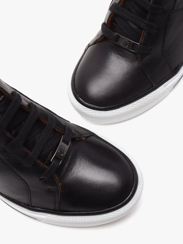 Grainger Black Leather Wedge High Top Trainers