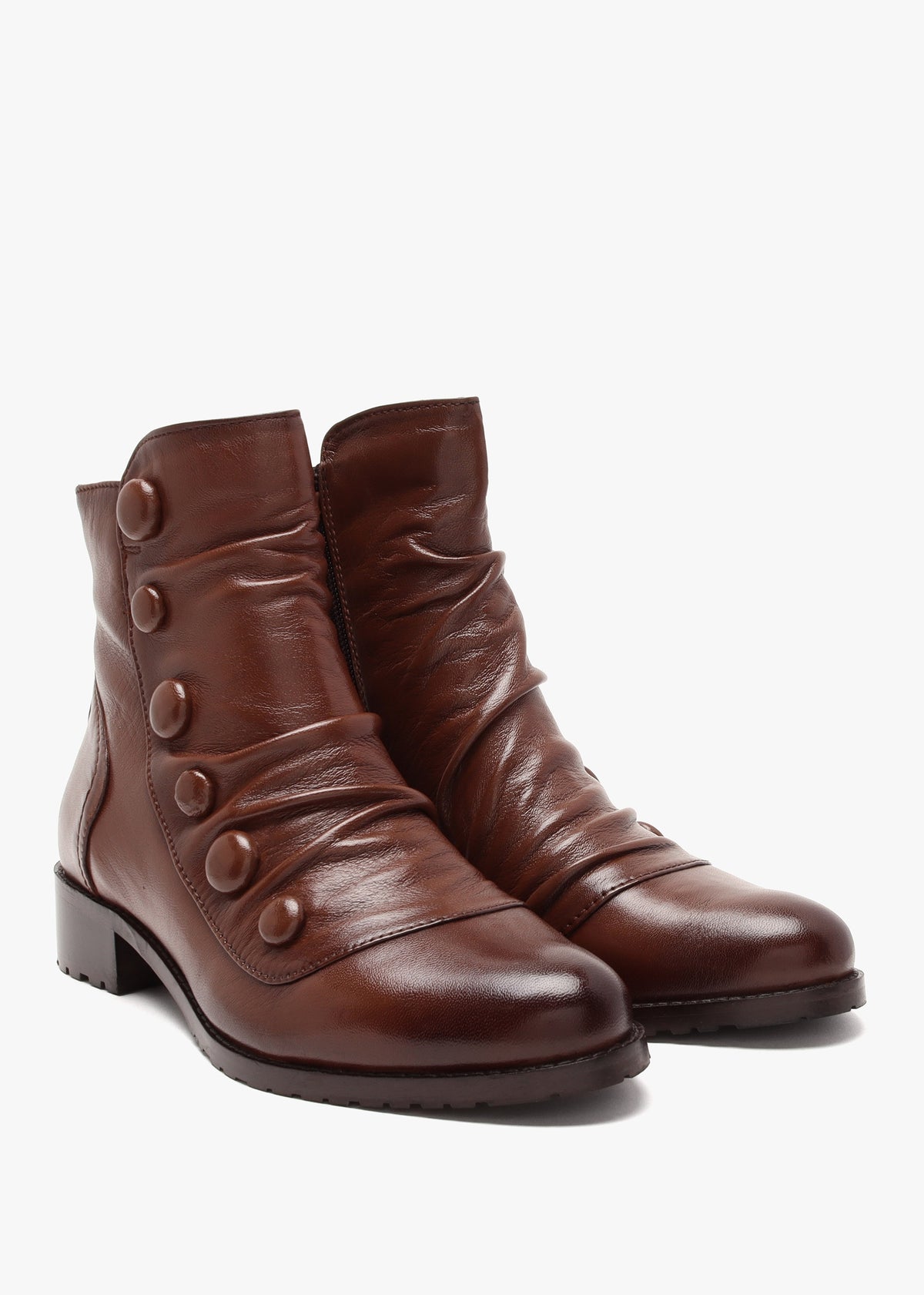 Bronwen Brown Leather Rouched Ankle Boots