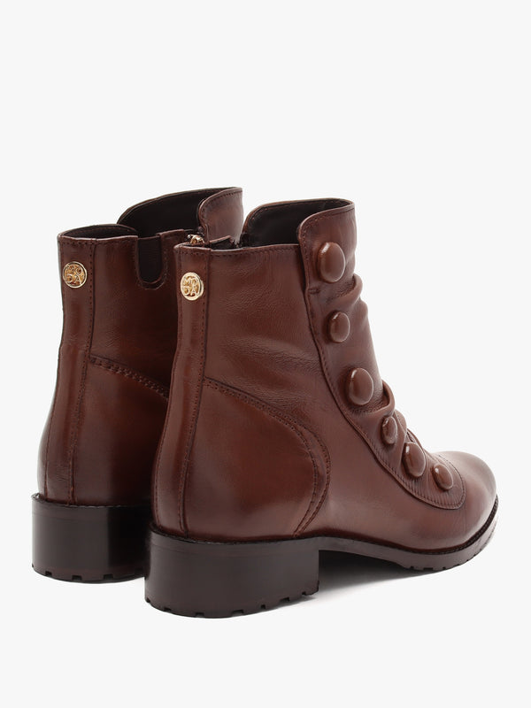 Bronwen Brown Leather Rouched Ankle Boots
