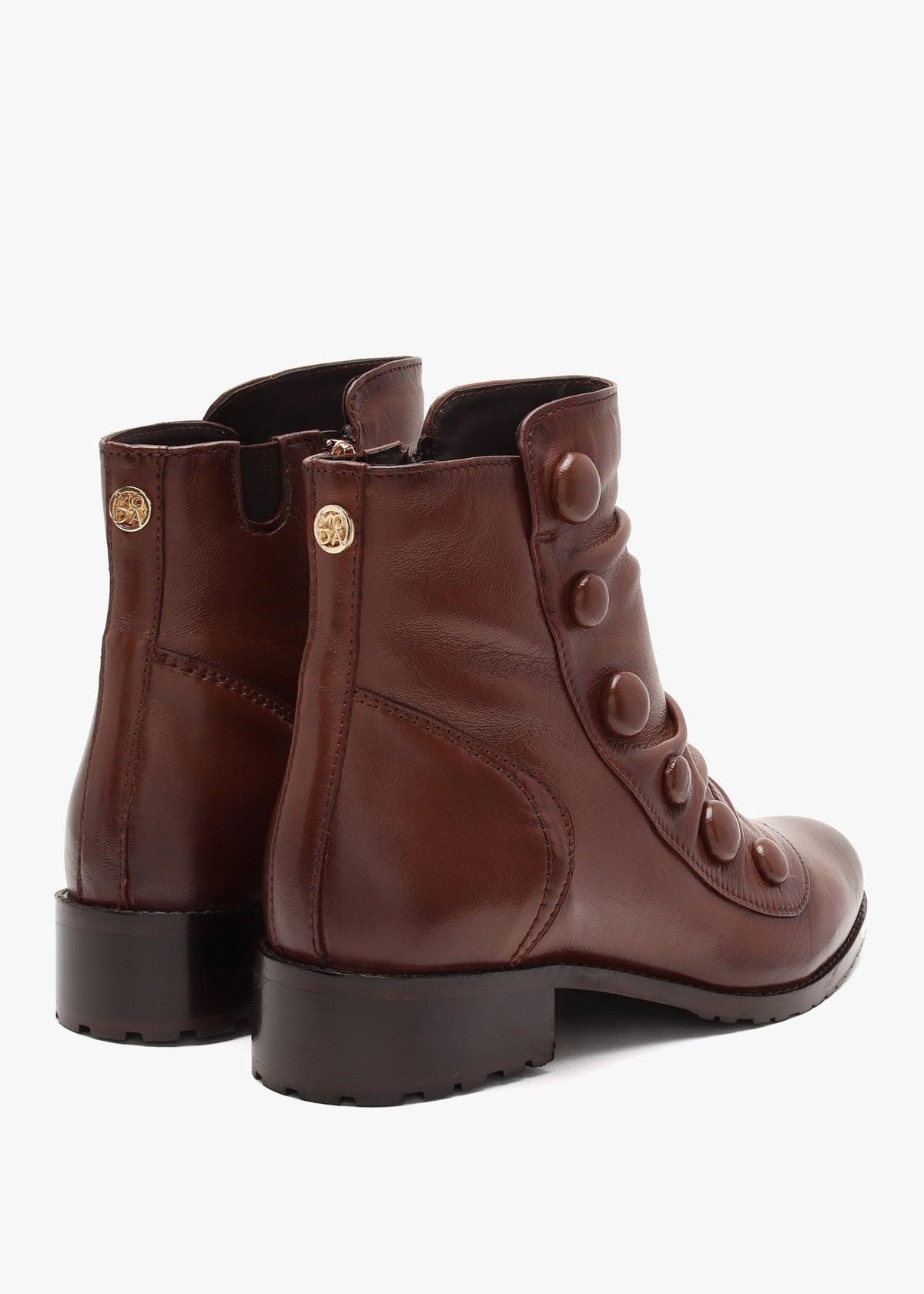 Bronwen Brown Leather Rouched Ankle Boots
