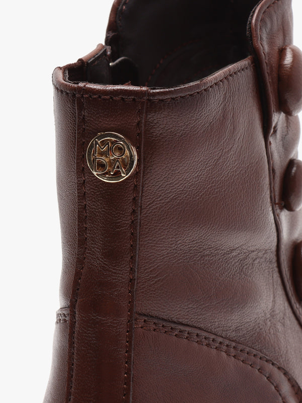 Bronwen Brown Leather Rouched Ankle Boots