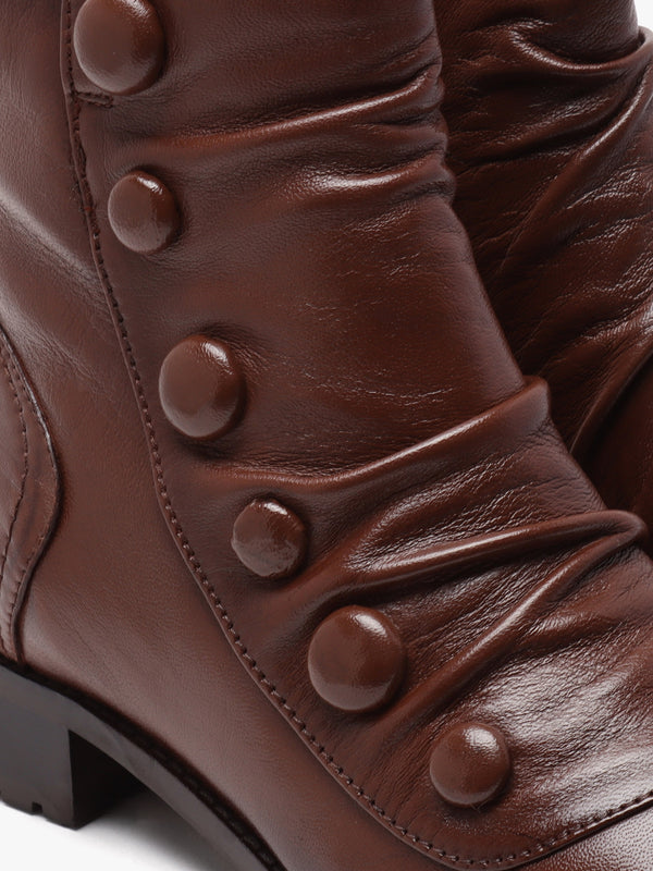 Bronwen Brown Leather Rouched Ankle Boots