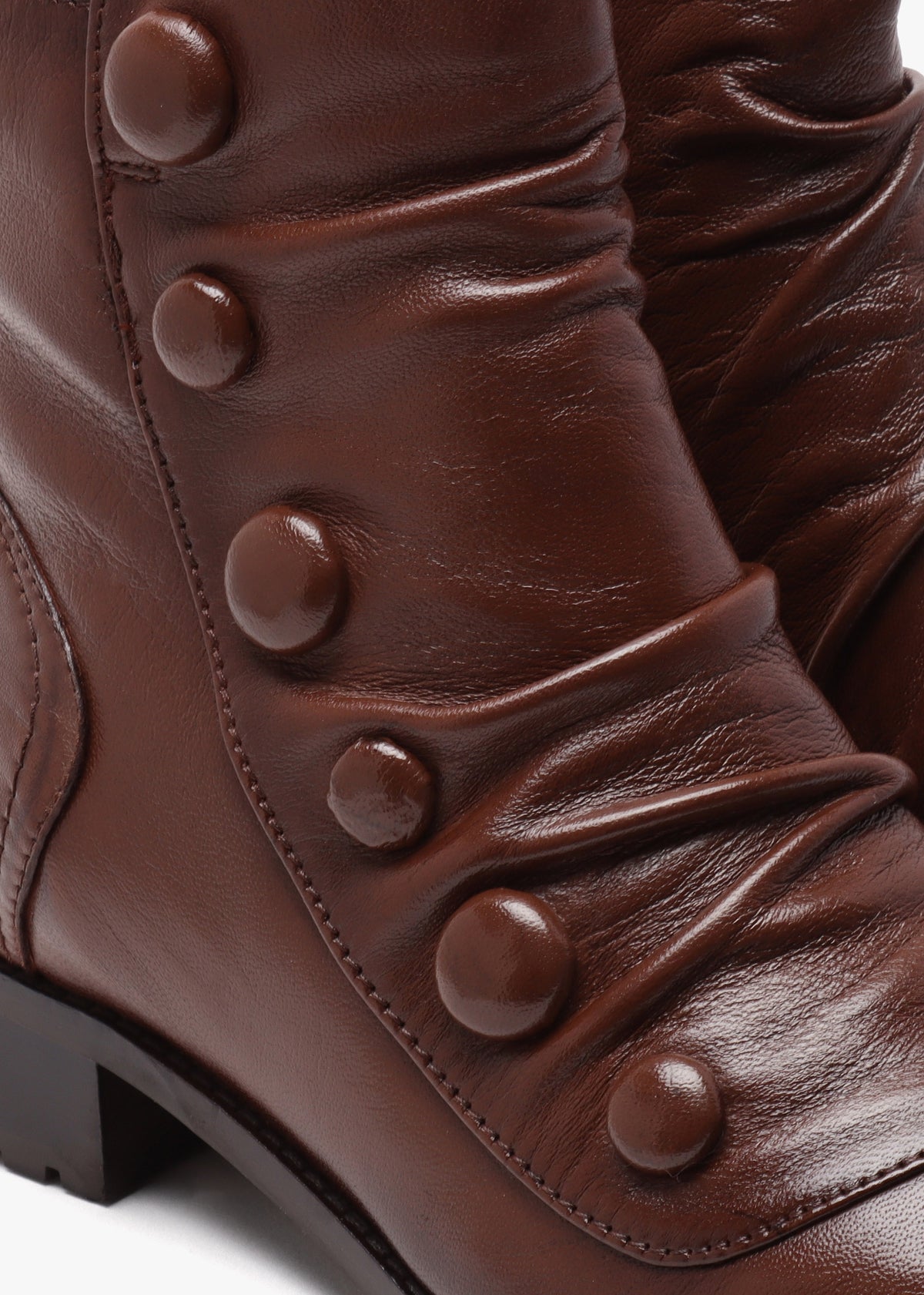 Bronwen Brown Leather Rouched Ankle Boots