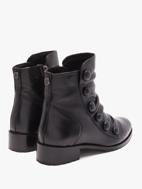 Bronwen Black Leather Rouched Ankle Boots