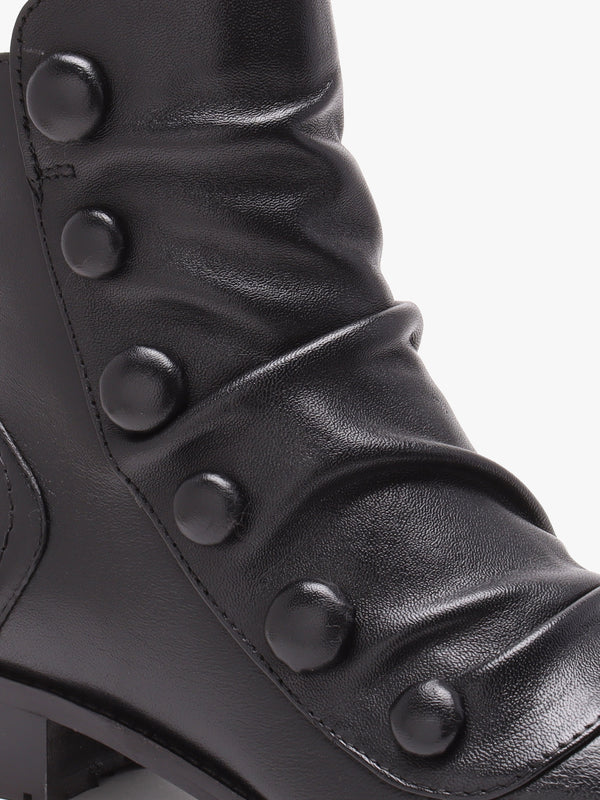 Bronwen Black Leather Rouched Ankle Boots
