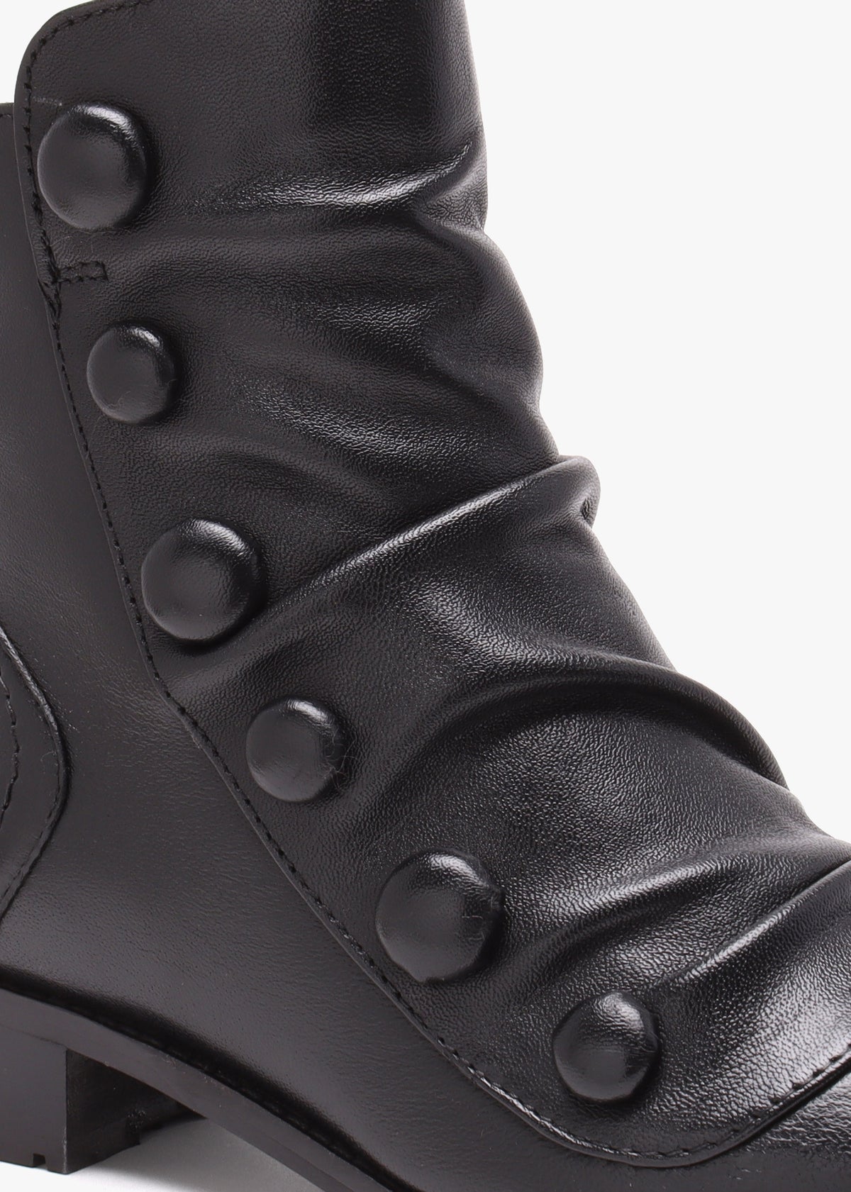 Bronwen Black Leather Rouched Ankle Boots