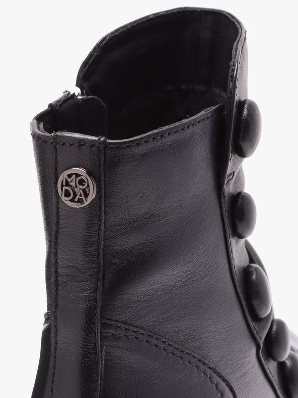 Bronwen Black Leather Rouched Ankle Boots