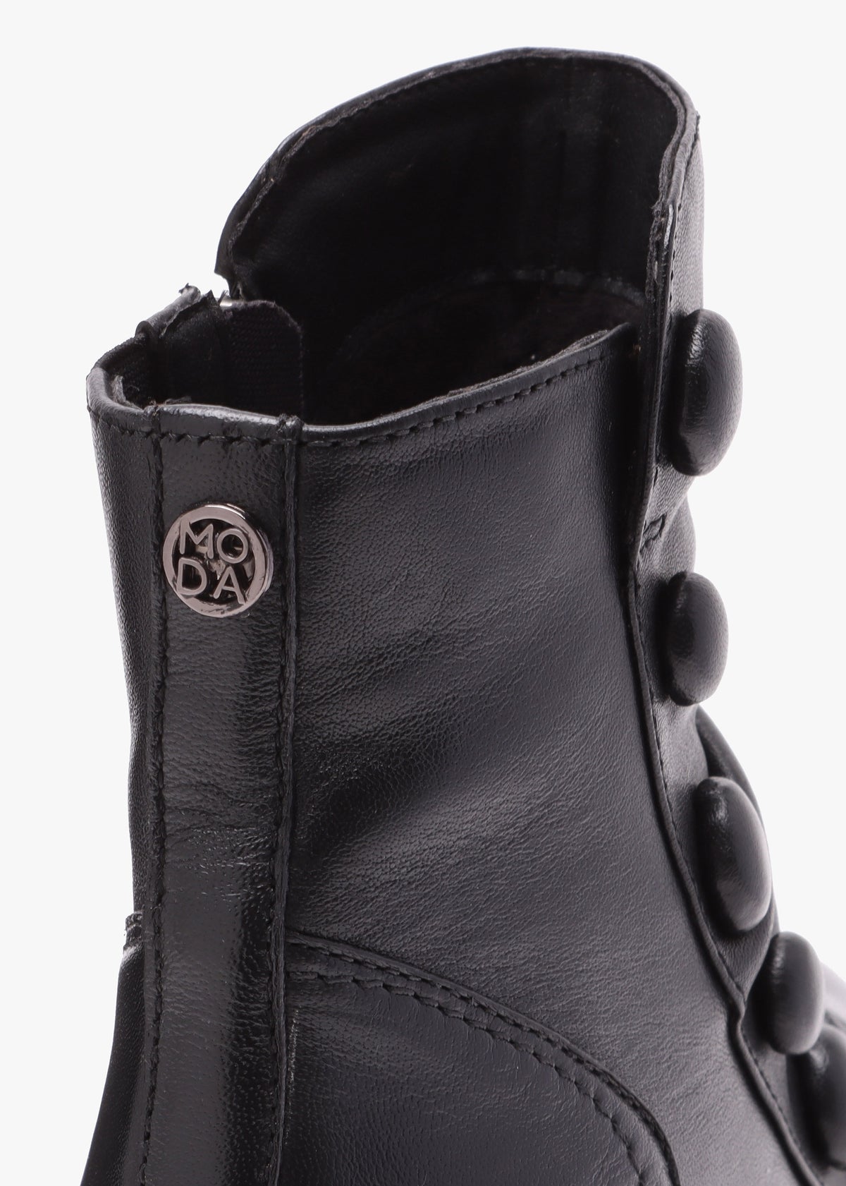 Bronwen Black Leather Rouched Ankle Boots