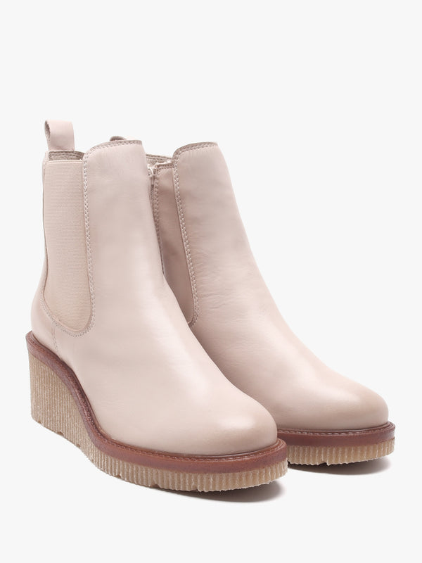 Audyn Cream Leather Wedge Ankle Boots