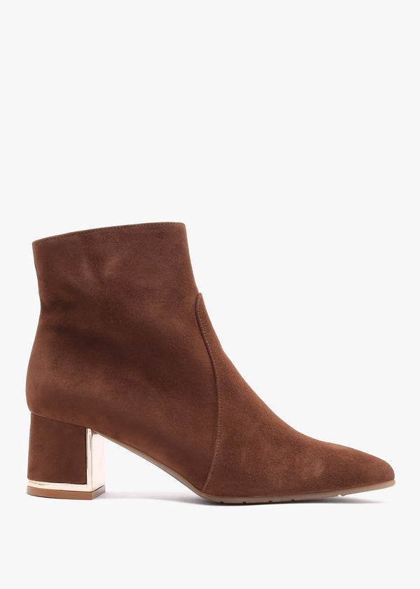 Tan Suede Block Heel Ankle Boots