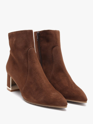 Tan Suede Block Heel Ankle Boots