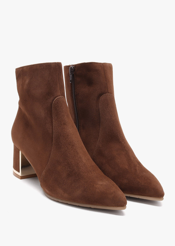 Tan Suede Block Heel Ankle Boots