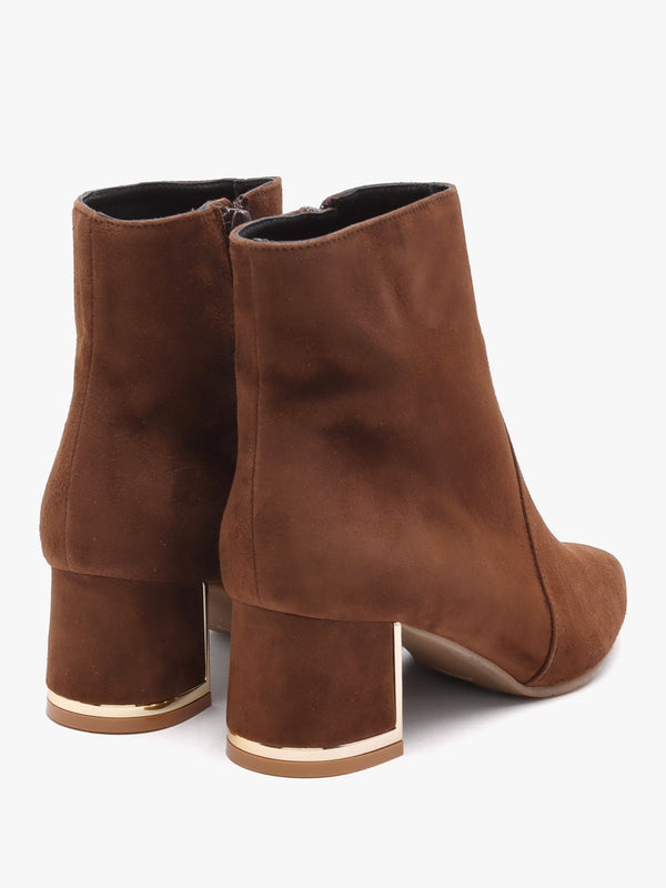 Tan Suede Block Heel Ankle Boots