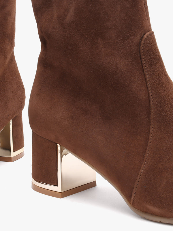 Tan Suede Block Heel Ankle Boots