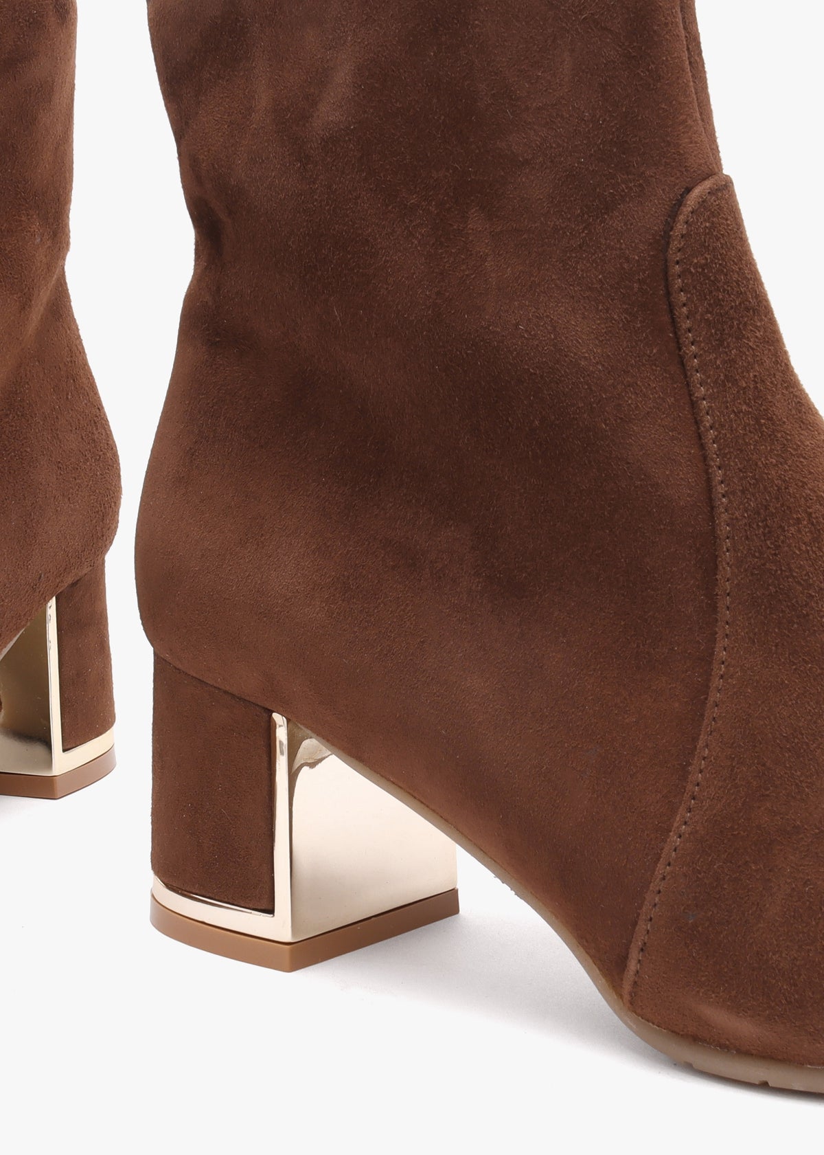 Tan Suede Block Heel Ankle Boots