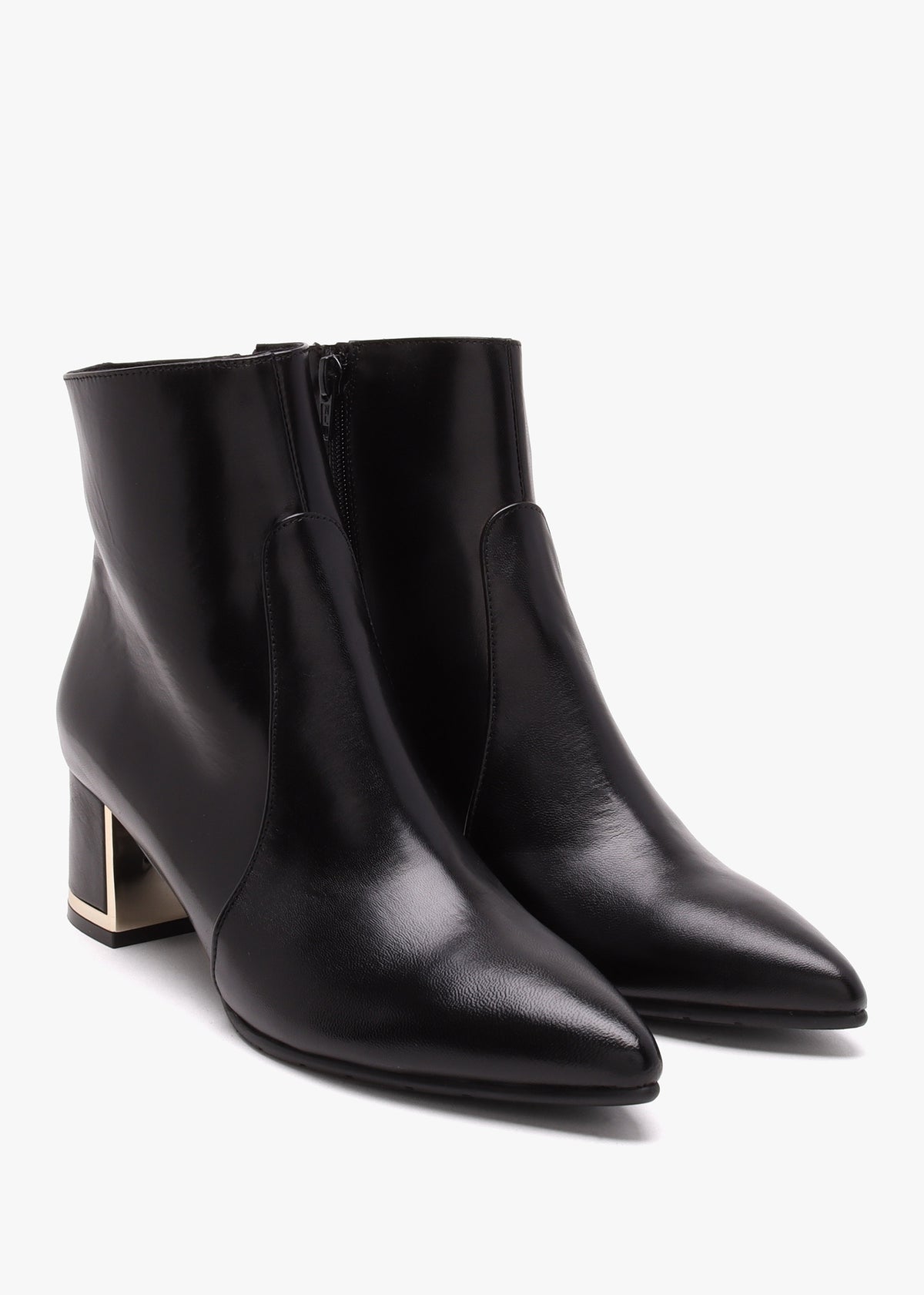 Black Leather Block Heel Ankle Boots