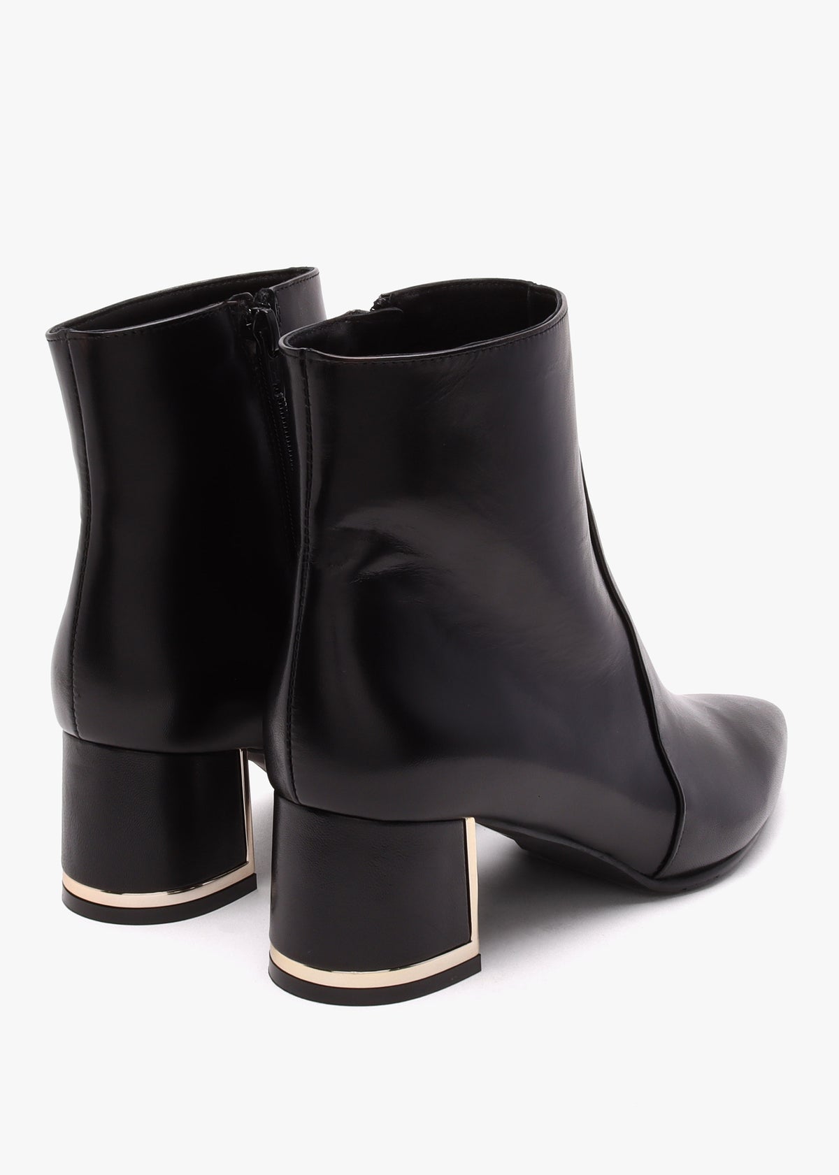 Black Leather Block Heel Ankle Boots