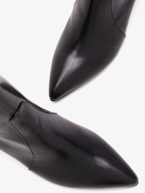Black Leather Block Heel Ankle Boots