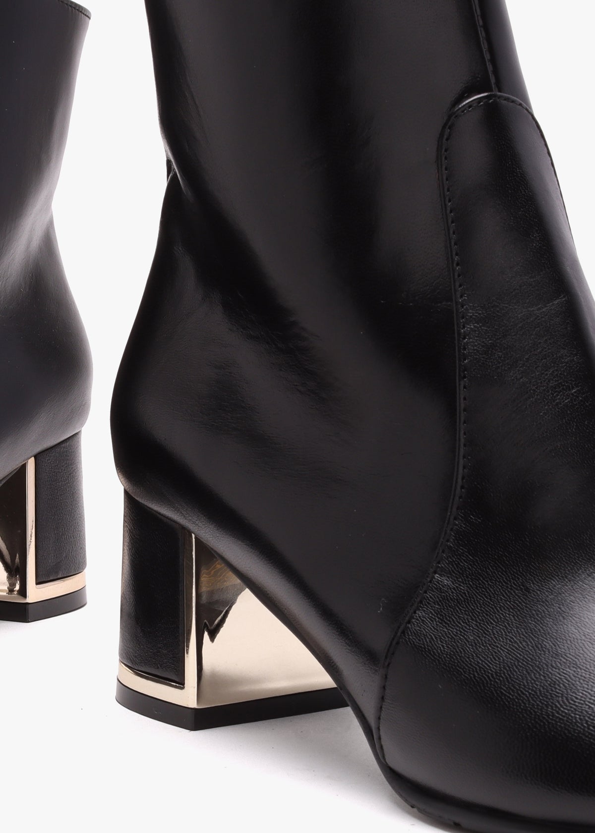 Black Leather Block Heel Ankle Boots