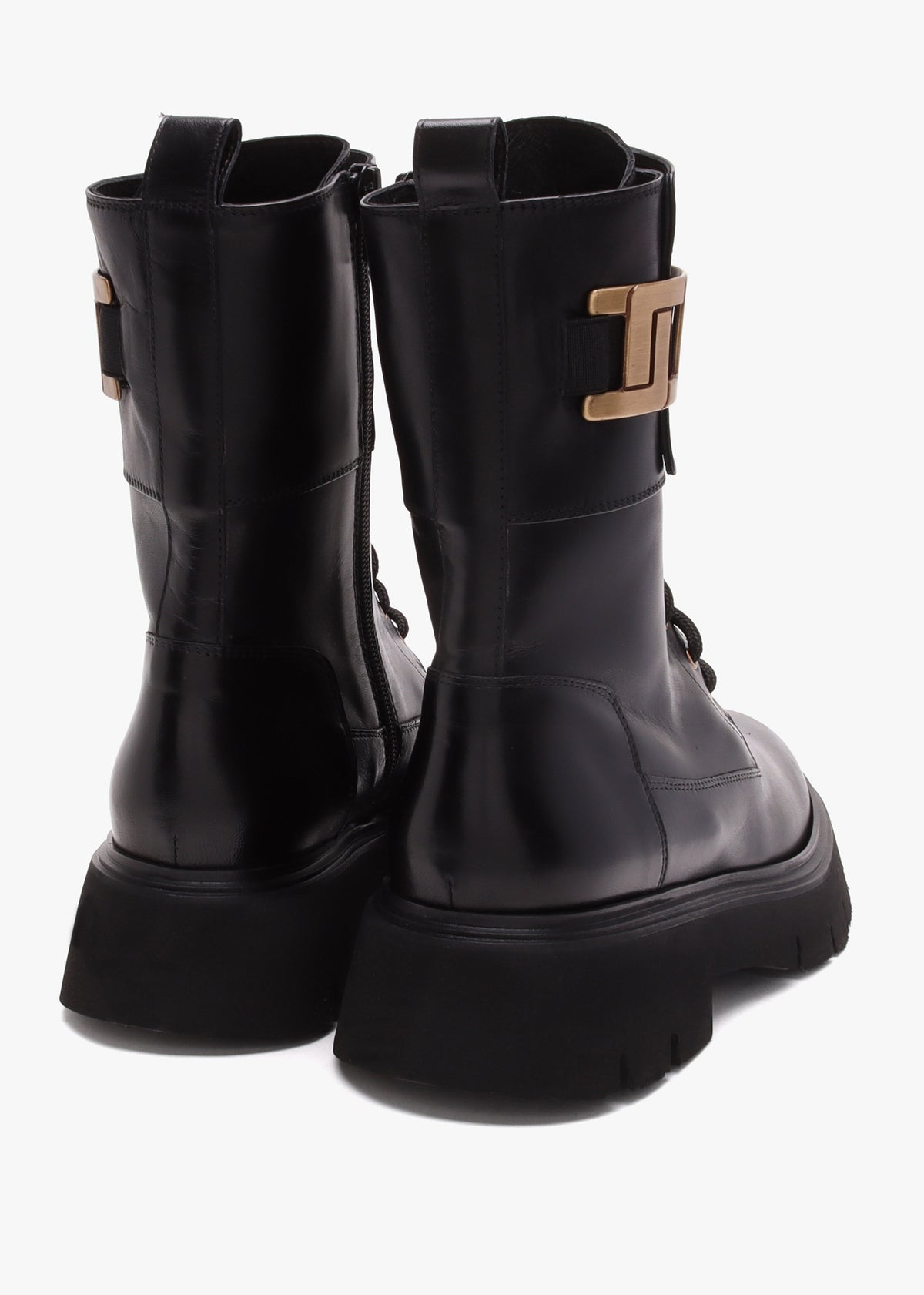 Black Leather Chunky Tall Biker Boots