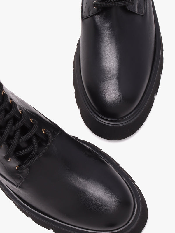 Black Leather Chunky Tall Biker Boots