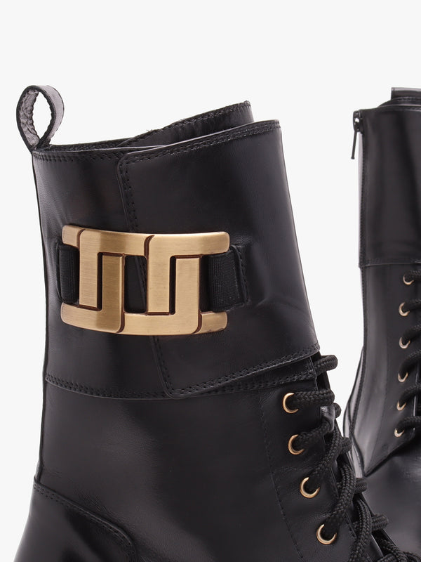 Black Leather Chunky Tall Biker Boots