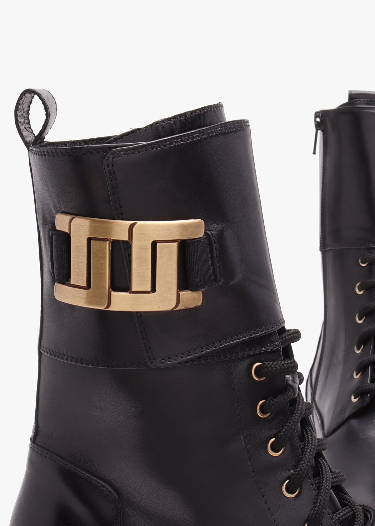 Black Leather Chunky Tall Biker Boots