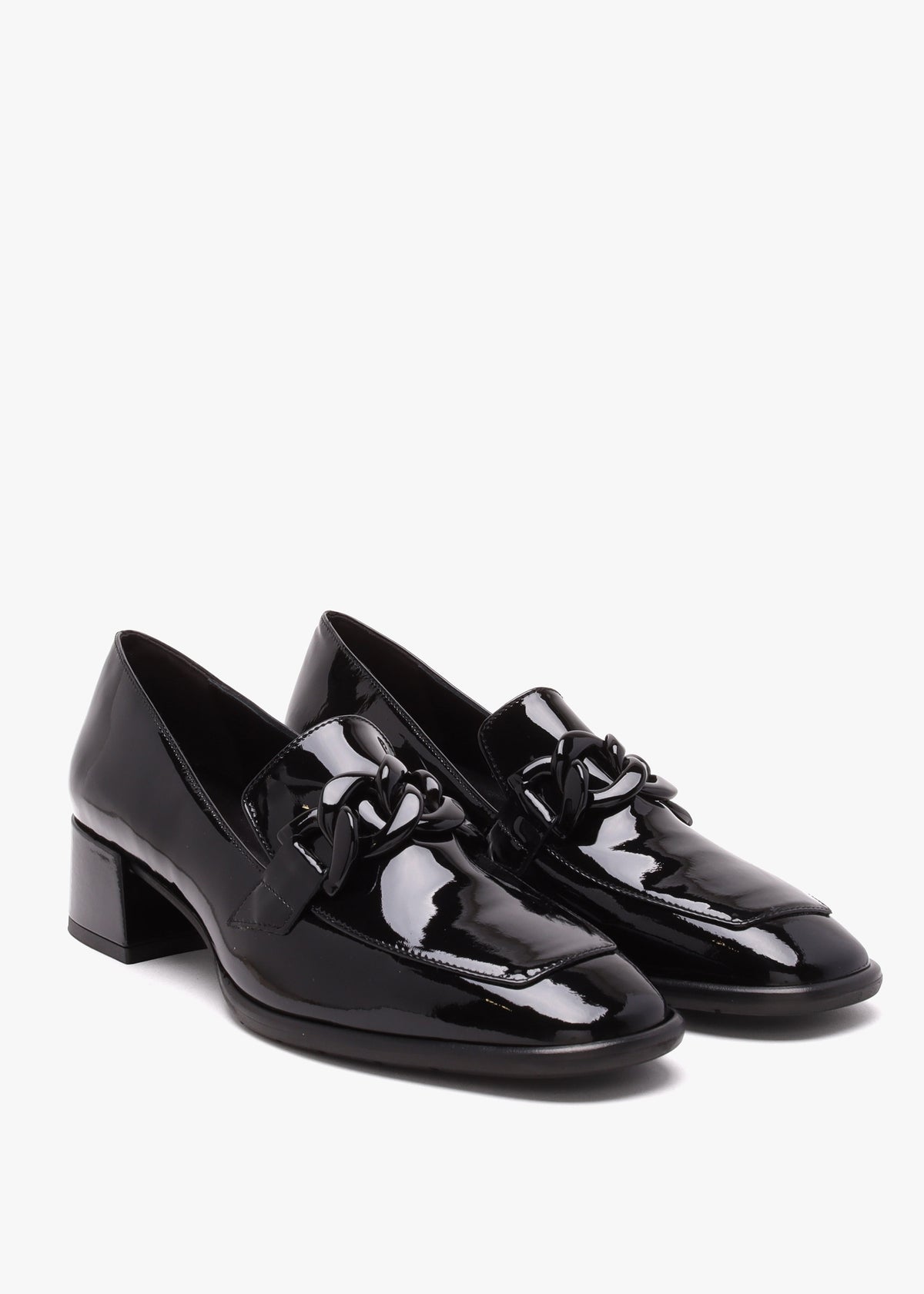Black Patent Leather Block Heel Loafers