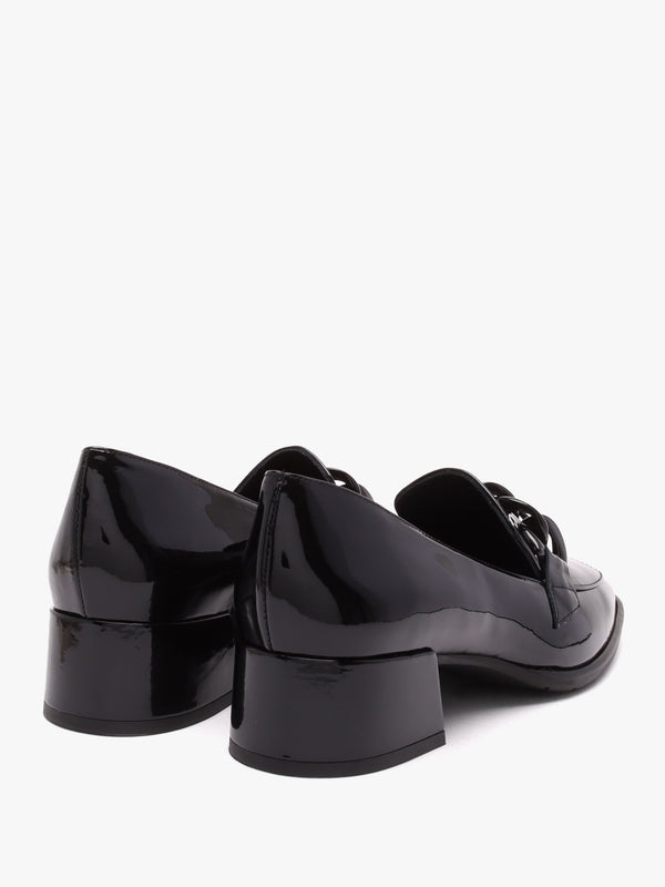 Black Patent Leather Block Heel Loafers