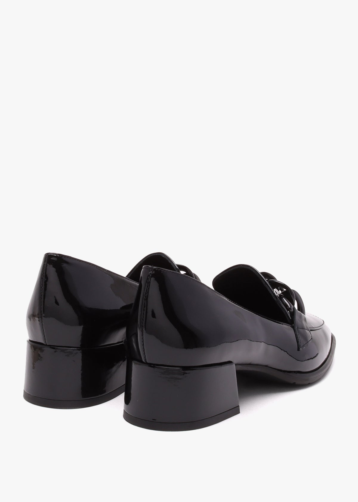 Black Patent Leather Block Heel Loafers
