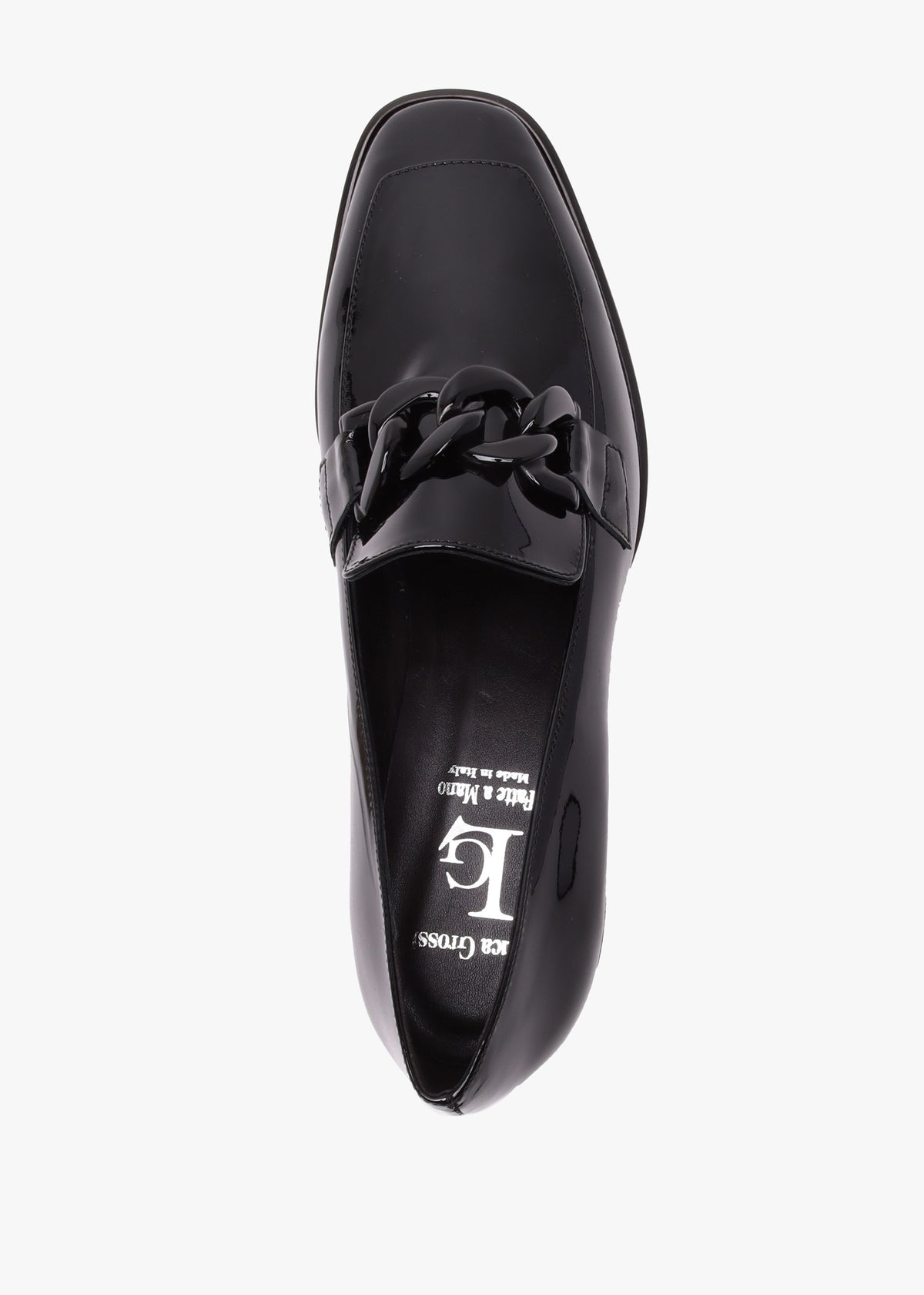 Black Patent Leather Block Heel Loafers