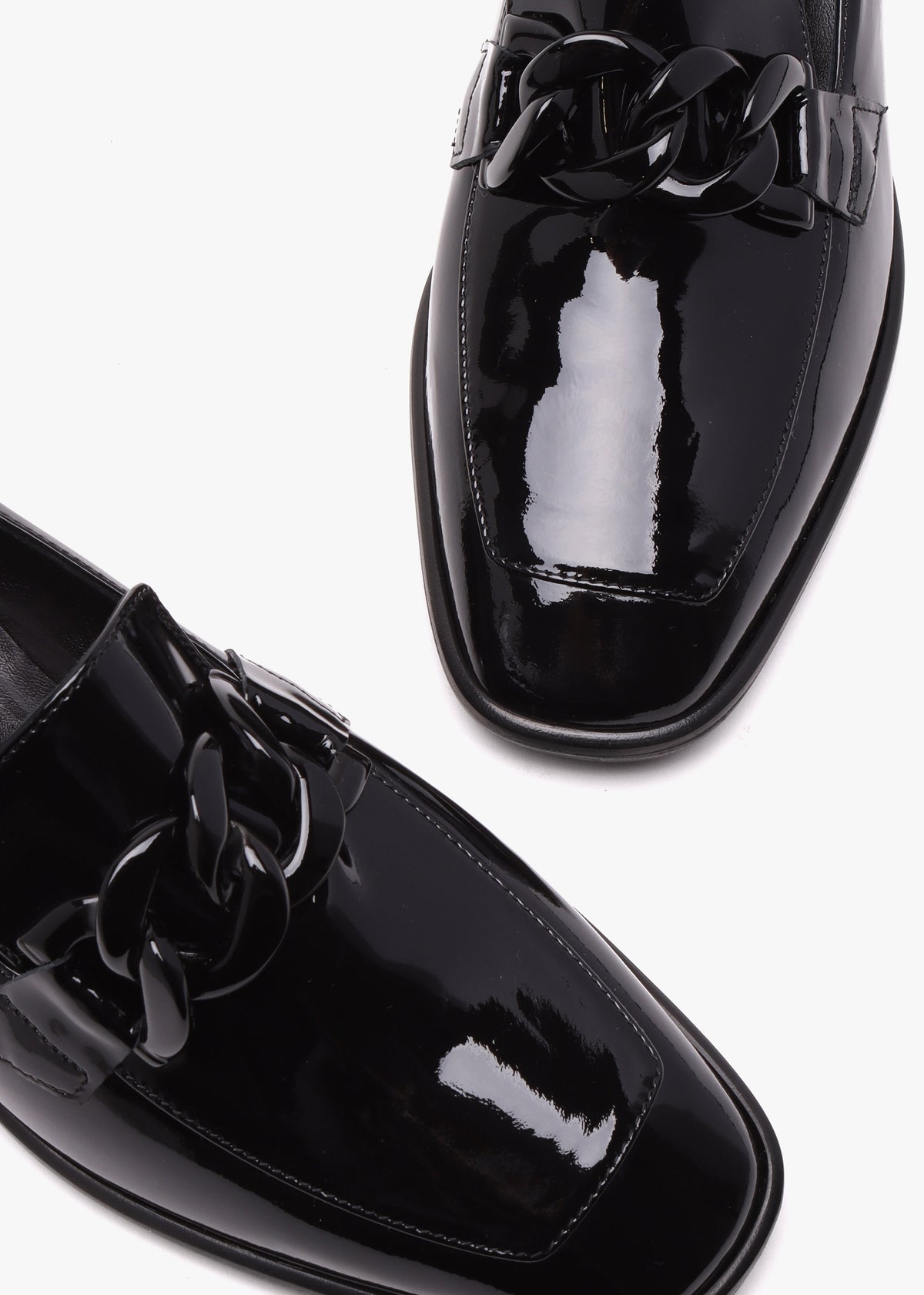 Black Patent Leather Block Heel Loafers