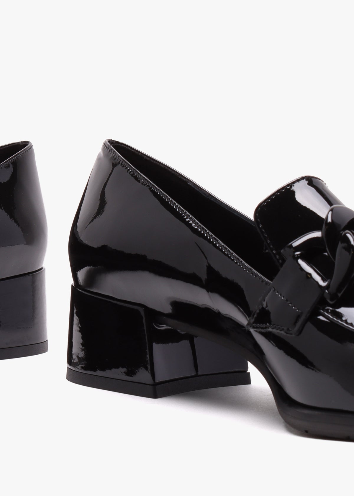 Black Patent Leather Block Heel Loafers