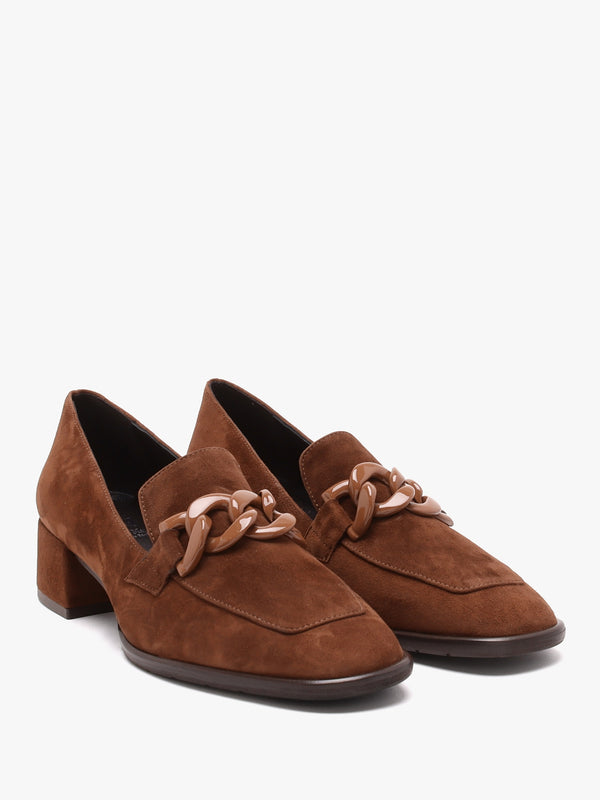 Tan Suede Block Heel Loafers