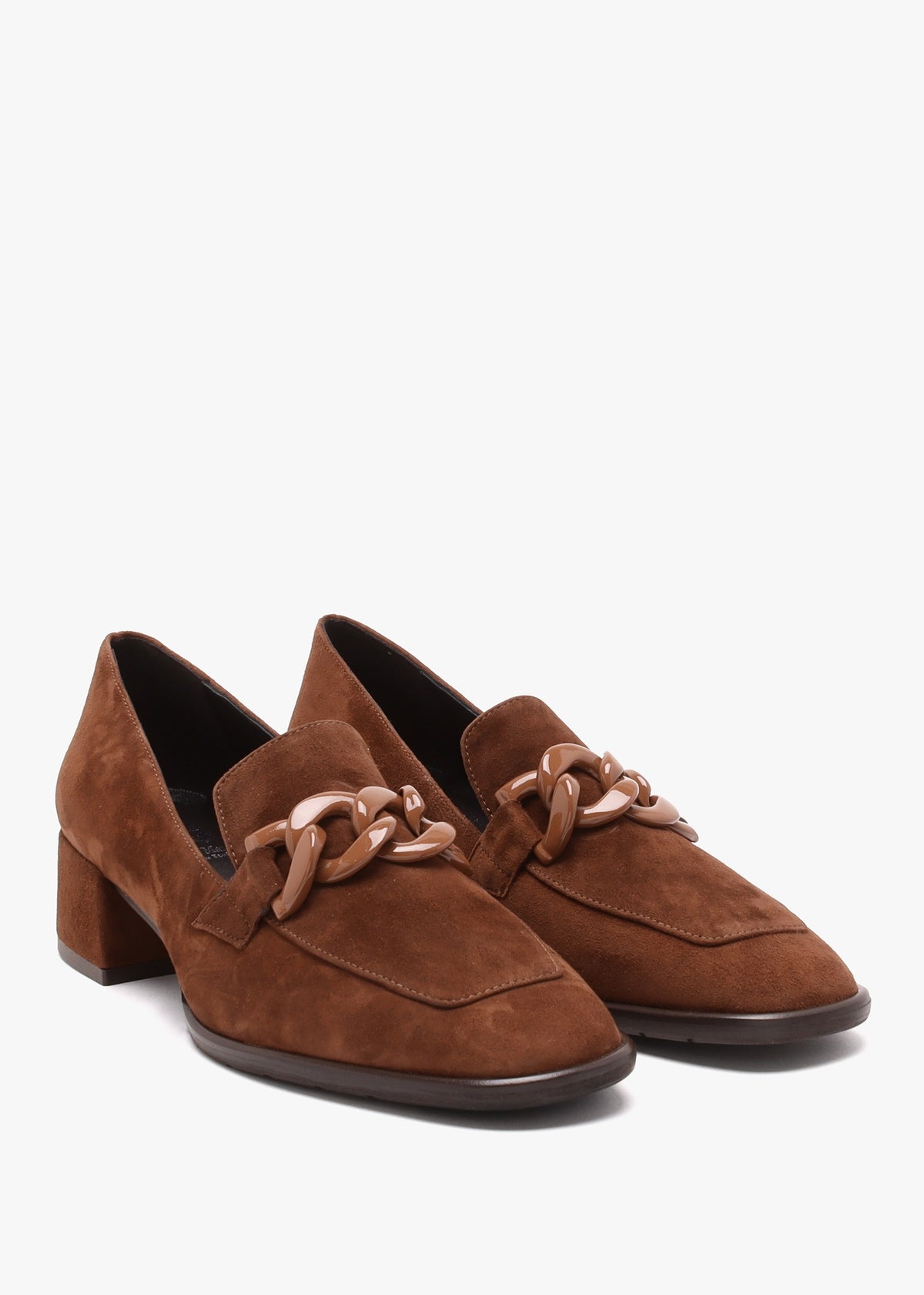Tan Suede Block Heel Loafers