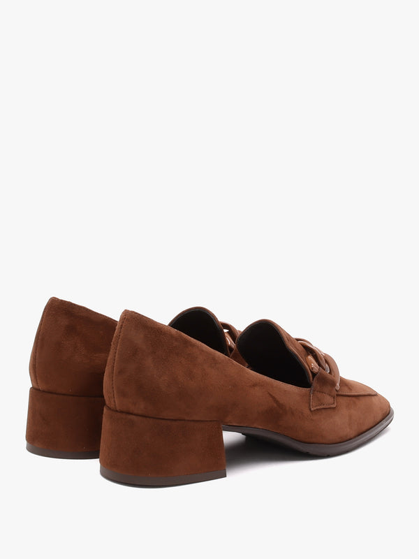 Tan Suede Block Heel Loafers