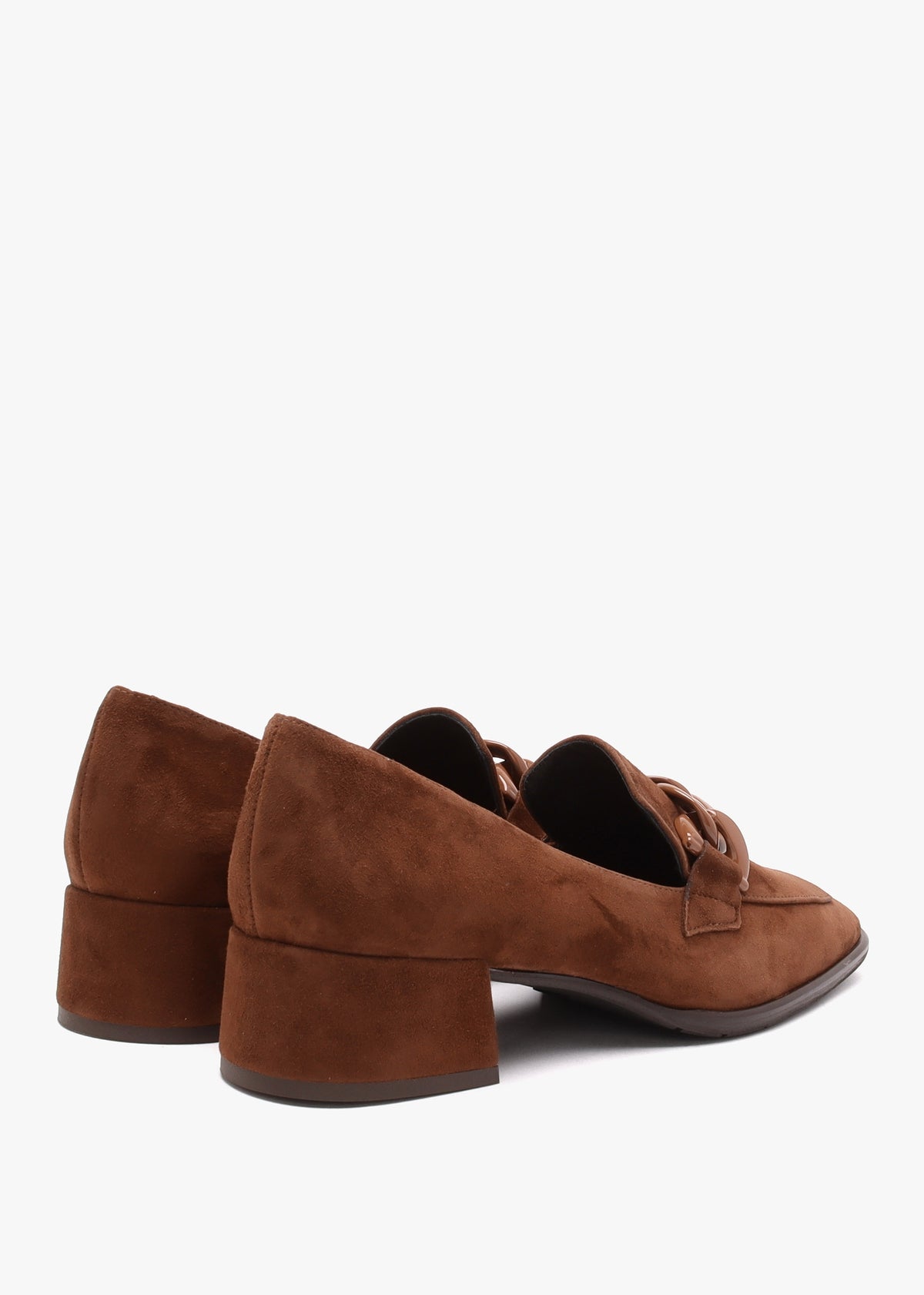 Tan Suede Block Heel Loafers