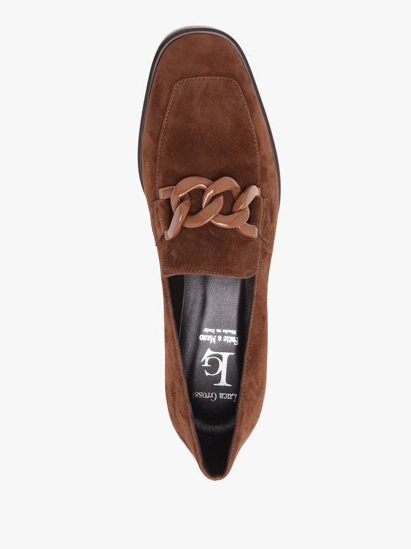Tan Suede Block Heel Loafers
