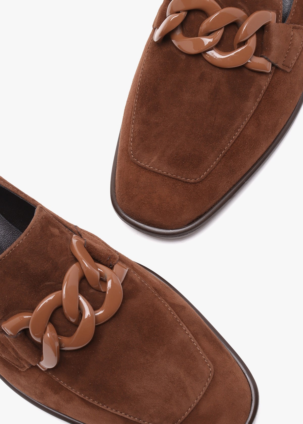 Tan Suede Block Heel Loafers