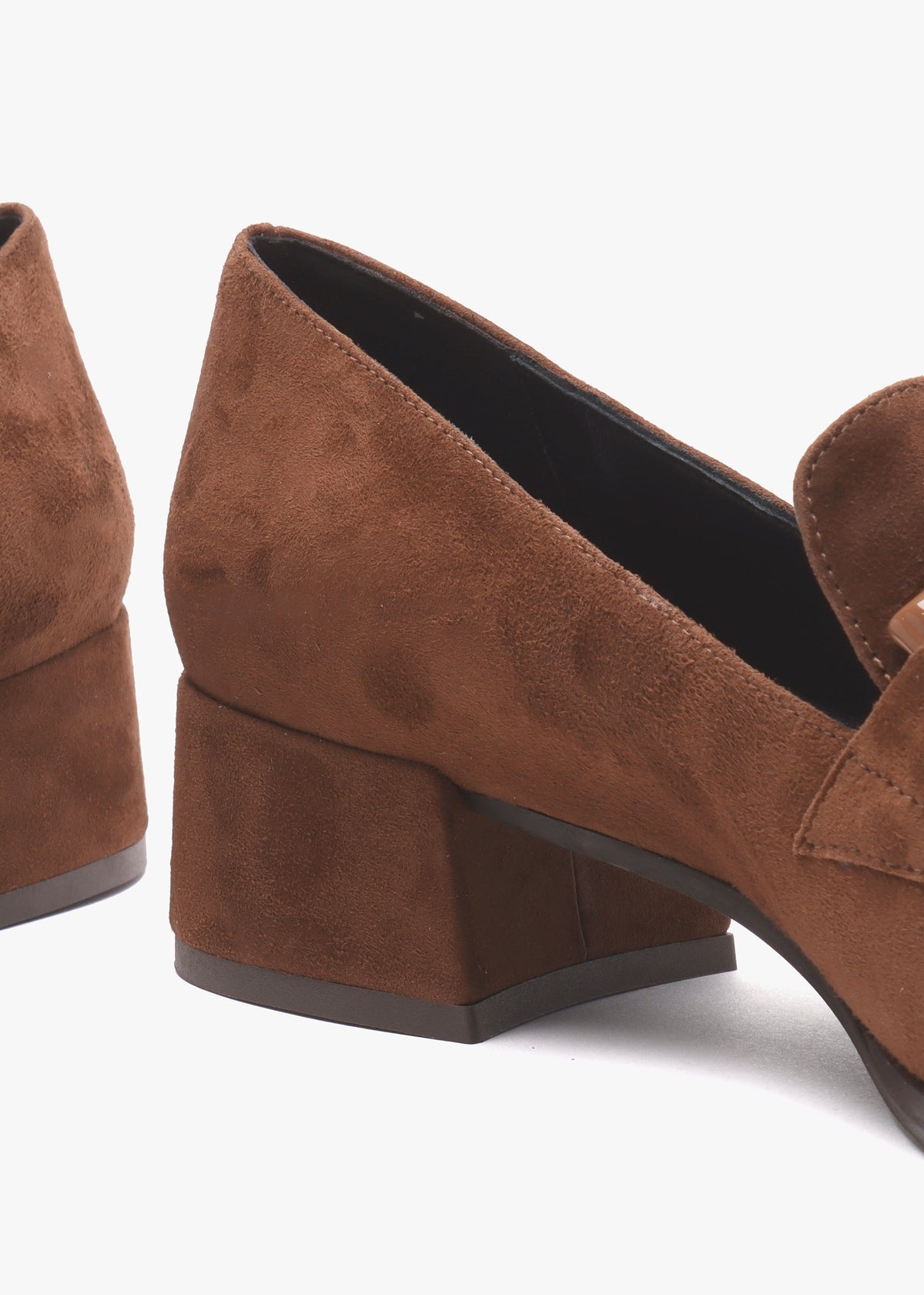 Tan Suede Block Heel Loafers