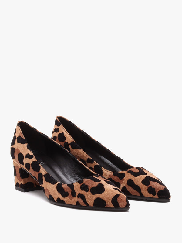 Leopard Suede Block Heel Court Shoes