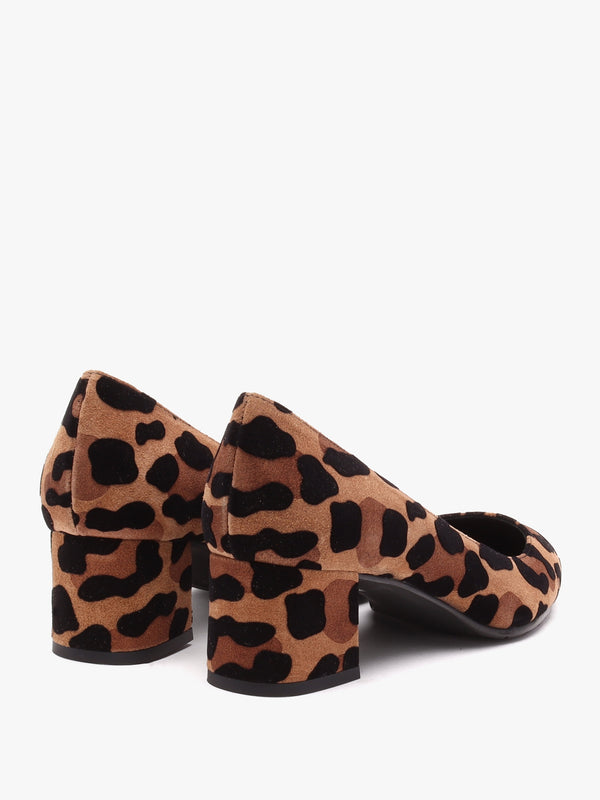 Leopard Suede Block Heel Court Shoes