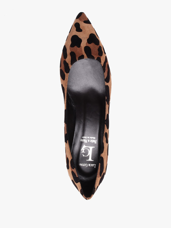 Leopard Suede Block Heel Court Shoes