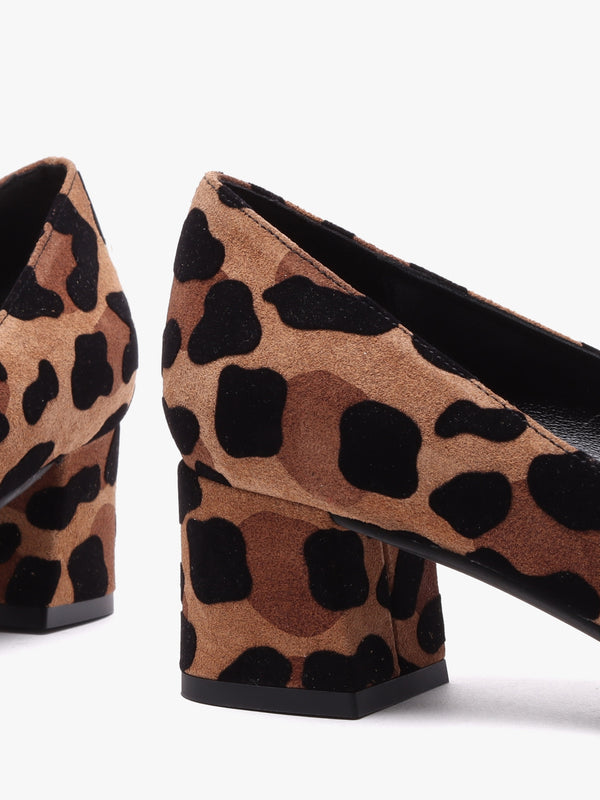 Leopard Suede Block Heel Court Shoes
