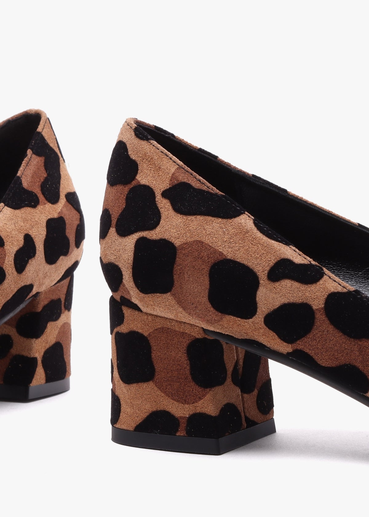 Leopard Suede Block Heel Court Shoes