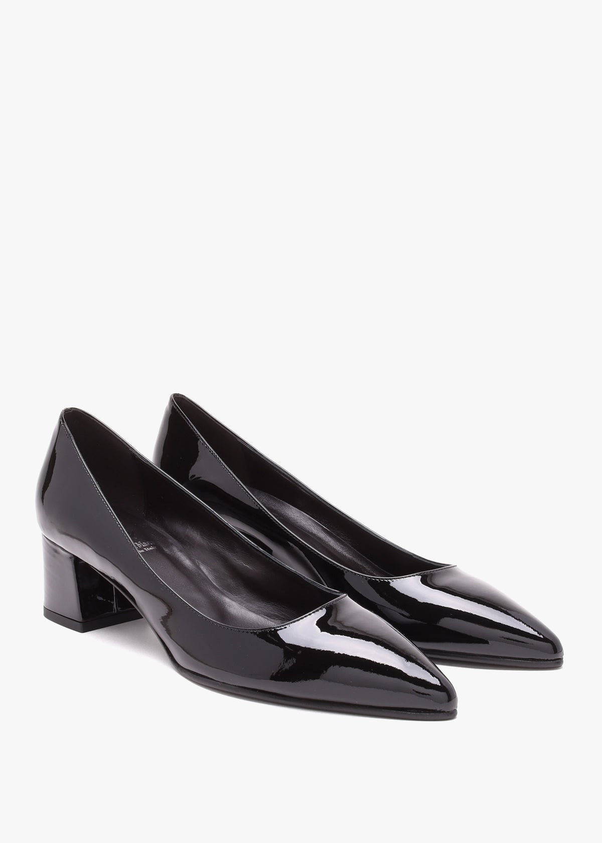 Black Patent Leather Block Heel Court Shoes