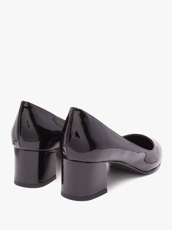 Black Patent Leather Block Heel Court Shoes